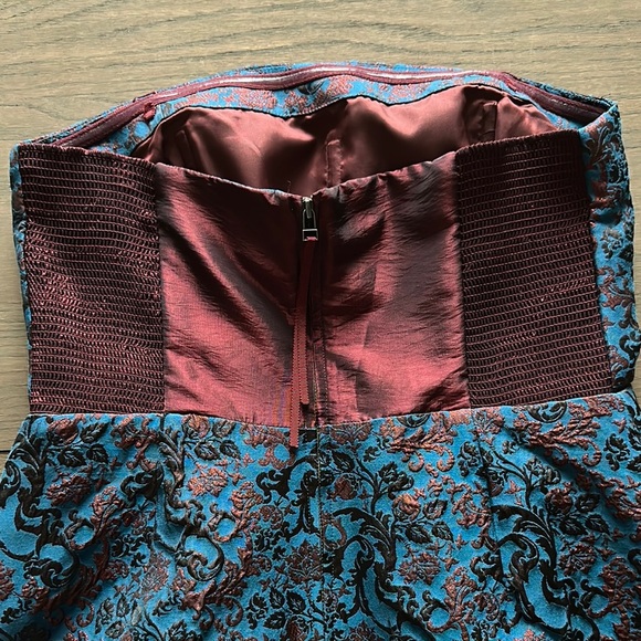 LEIFNOTES Anthropologie Paprika Brocade Blue Motif Strapless Dress Cruise Wear - Picture 6 of 8